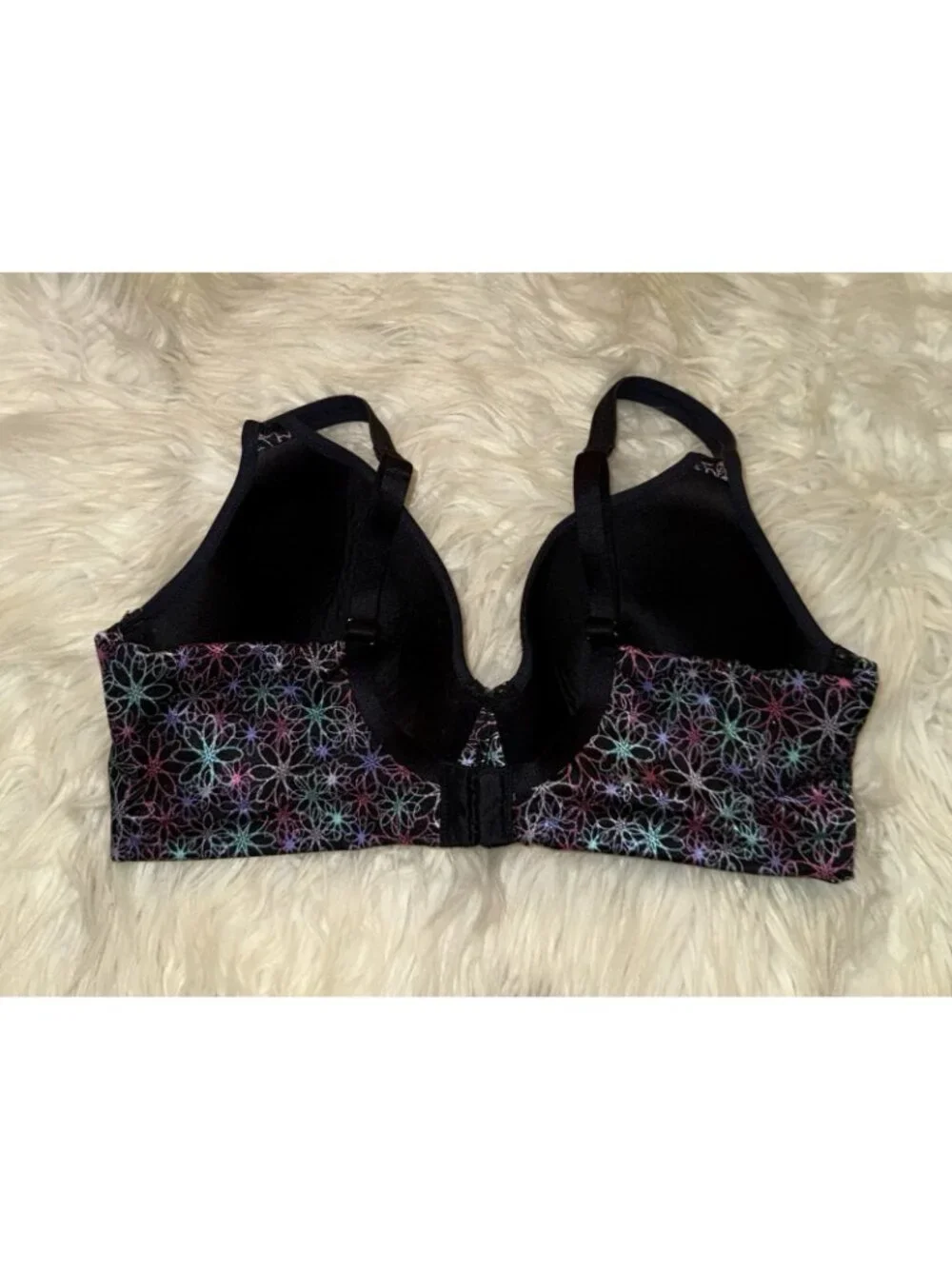 Vintage Warners 01397 Full Coverage Underwire Bra Lined Floral Womens 36C Black